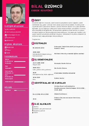 Kuaför Cv Örnekleri cv indir